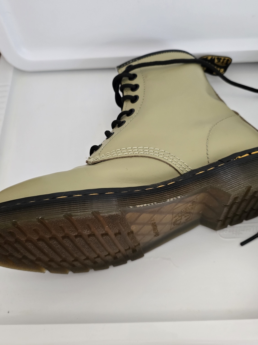 Dr. Martens Smooth Leather Lace-Up Boots in Olive - Picture 3 of 7